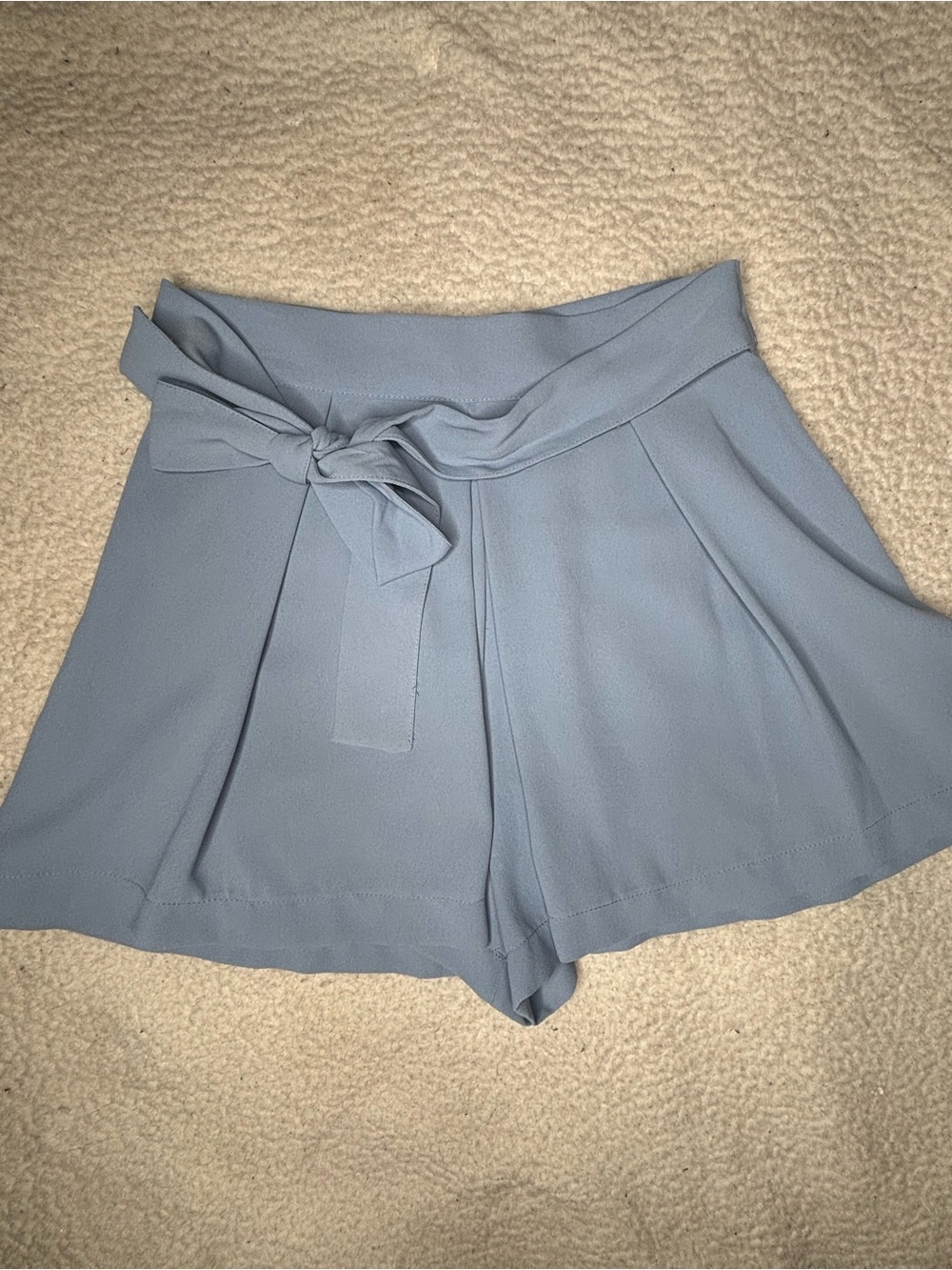 Zara Powder Blue High-Waist Tie-Belt Pleated Shorts